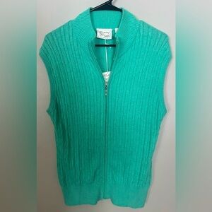 McIlhenny Dry Goods Cotton Silk Cashmere Blended Zip Front Green Sweater Vest M